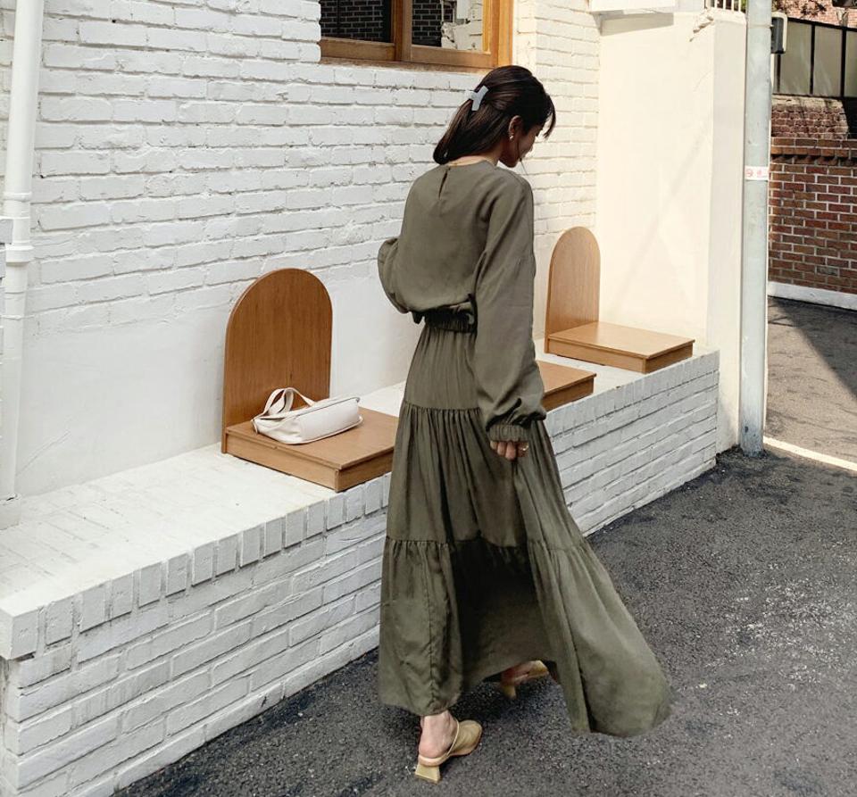 ゴムへムブラウス&ティアードスカートSET・全3色・t65138 レディース 【ops】【韓国 ファッション ワンピース ロング ロングワンピース 長袖 セット ブラウス ラウンドネック スカート ティアード フェミニン 体型カバー 春 夏】