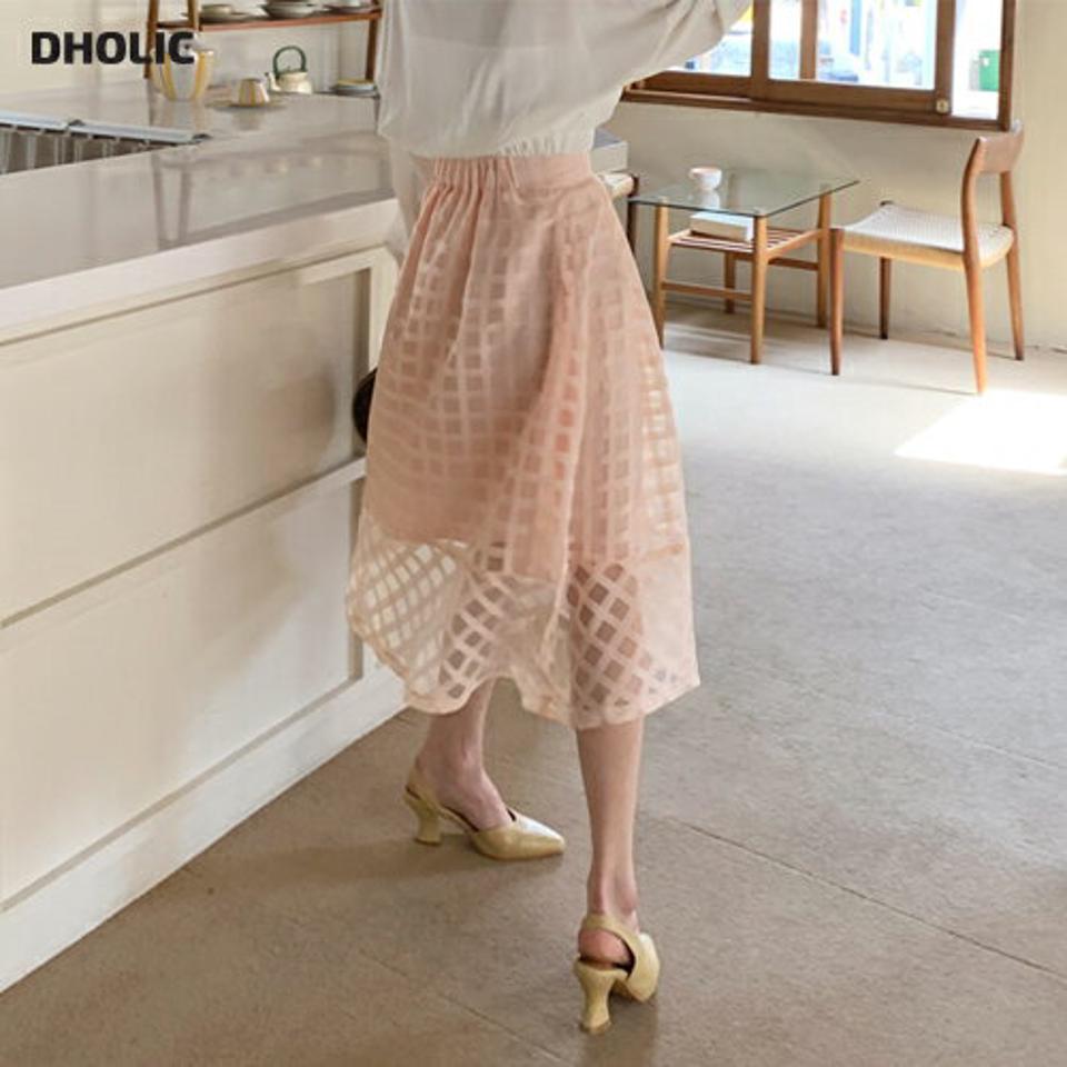 【全品10%OFF】シアーチェックスカート・全3色・b65158 レディース 【sk】【韓国 ファッション ボトムス スカート ロング ロングスカート シアー チェック パターン バックゴム フレア Aライン 体型カバー カジュアル デイリー 上品 春 夏】