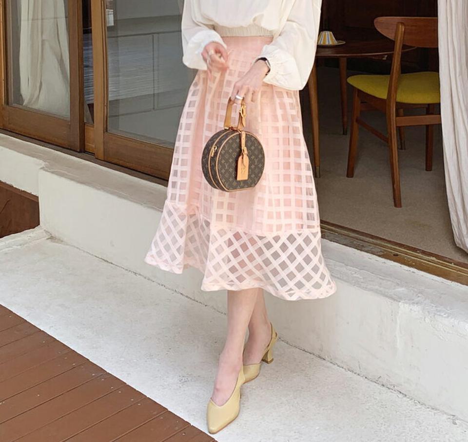 【全品10%OFF】シアーチェックスカート・全3色・b65158 レディース 【sk】【韓国 ファッション ボトムス スカート ロング ロングスカート シアー チェック パターン バックゴム フレア Aライン 体型カバー カジュアル デイリー 上品 春 夏】