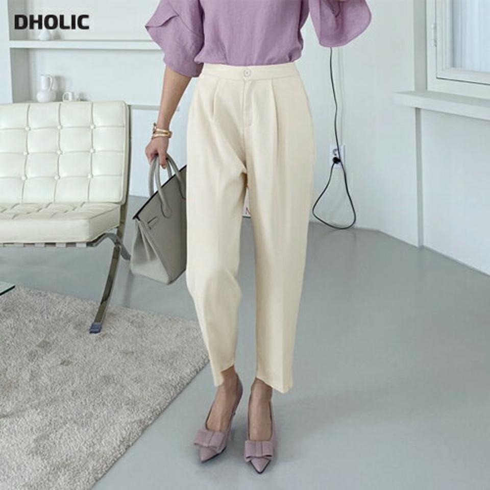 バックゴムタックスラックスパンツ・全4色・b67696 レディース 【pt】【スラックス パンツ ズボン ロングパンツ タック 単色 無地 シンプル 大人 オフィスカジュアル きれいめ 春 秋 韓国 ファッション】【ハイホリHIHOLLI】