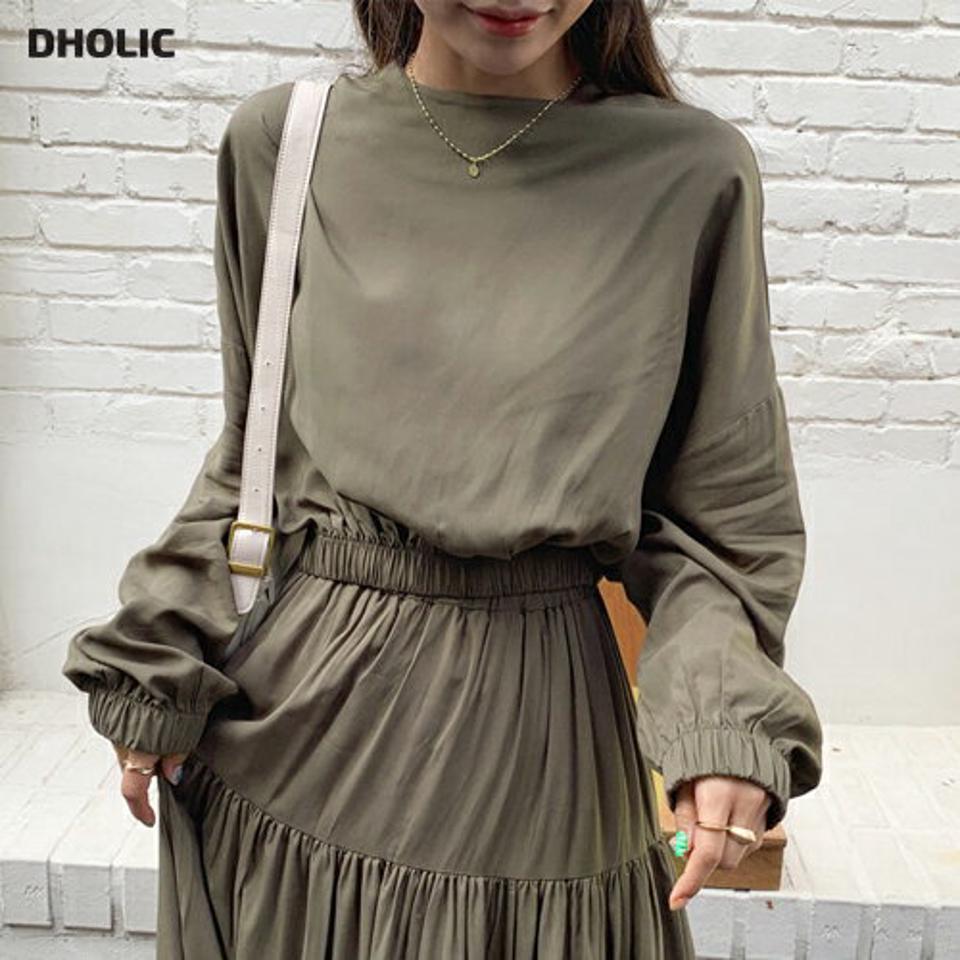 ゴムへムブラウス・全3色・t65136 レディース 【bl】【韓国 ファッション トップス ブラウス 長袖 上品 シンプル ラウンドネック ゴム 体型カバー フェミニン カジュアル 春 夏】