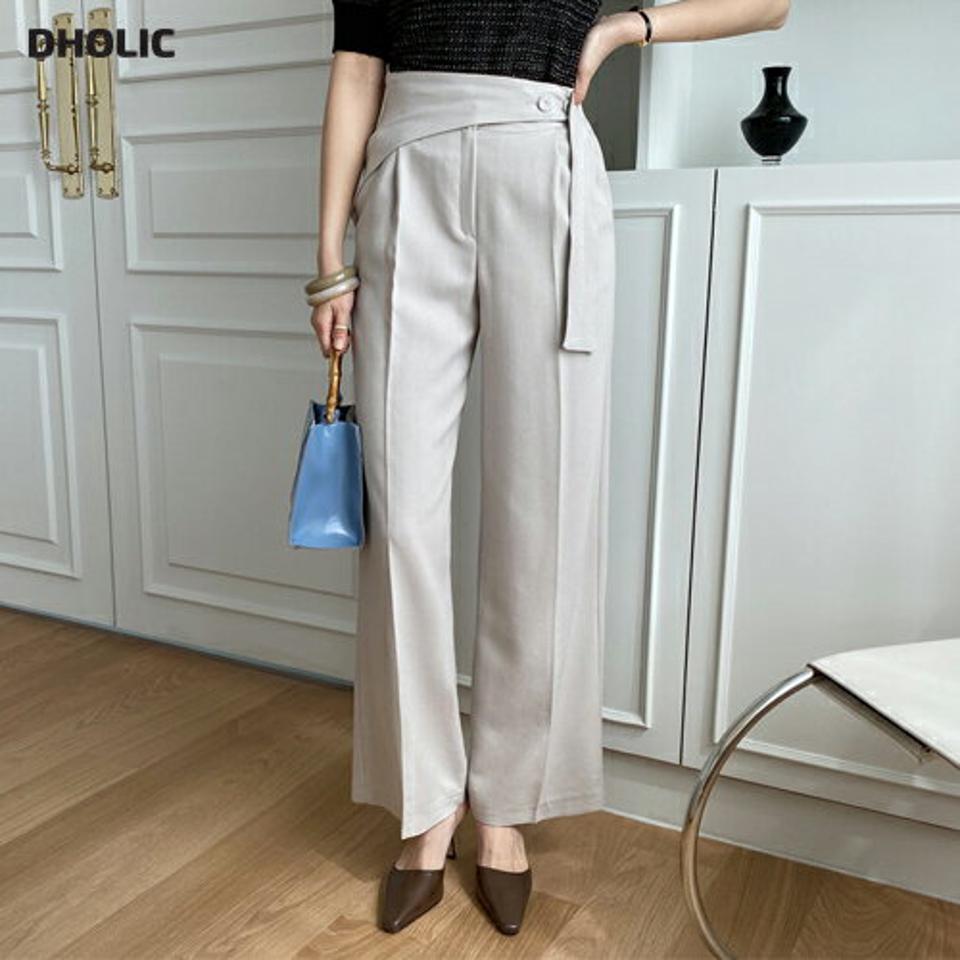 ラップストラップワイドスラックス・全3色・t67698 レディース 【pt】【スラックス パンツ ズボン ロングパンツ ラップデザイン ラップパンツ ワイド ワイドパンツ 単色 無地 シンプル 春 秋 韓国 ファッション】【ハイホリHIHOLLI】