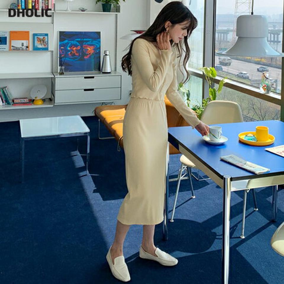 Vネックカーディガン&スカートSET・全4色・t65135 レディース 【ops】【韓国 ファッション ワンピース ロング ロングワンピース 長袖 カーディガン スカート セット Vネック クロップド丈 Hライン デコルテ フェミニン 体型カバー 春 夏】