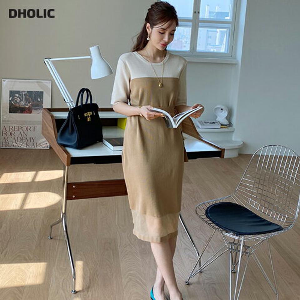 ストラップ付シアーヘムニットワンピース・全2色・b67693 レディース 【ops】【ワンピース ミディ丈 ミディワンピース 半袖 ハーフスリーブ ニット シアー 透け感 シースルー 大人 春 夏 韓国 ファッション】【ハイホリHIHOLLI】