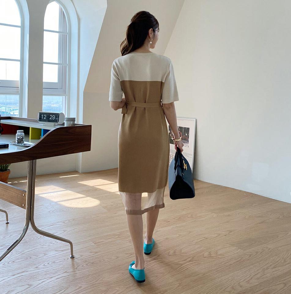 ストラップ付シアーヘムニットワンピース・全2色・b67693 レディース 【ops】【ワンピース ミディ丈 ミディワンピース 半袖 ハーフスリーブ ニット シアー 透け感 シースルー 大人 春 夏 韓国 ファッション】【ハイホリHIHOLLI】