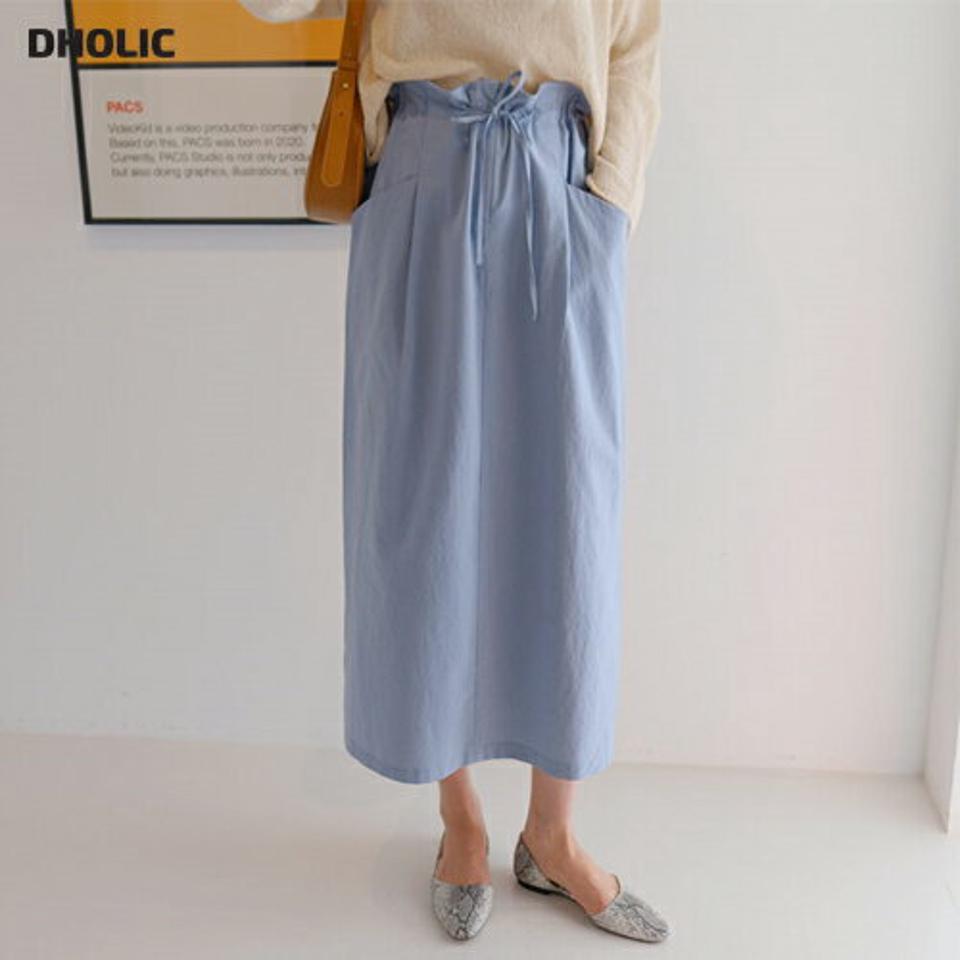 ドロストポケットスカート・全3色・t65148 レディース 【sk】韓国ファッション ボトムス スカート ロング ロングスカート Hライン 体型カバー カジュアル デイリー 上品 春 夏