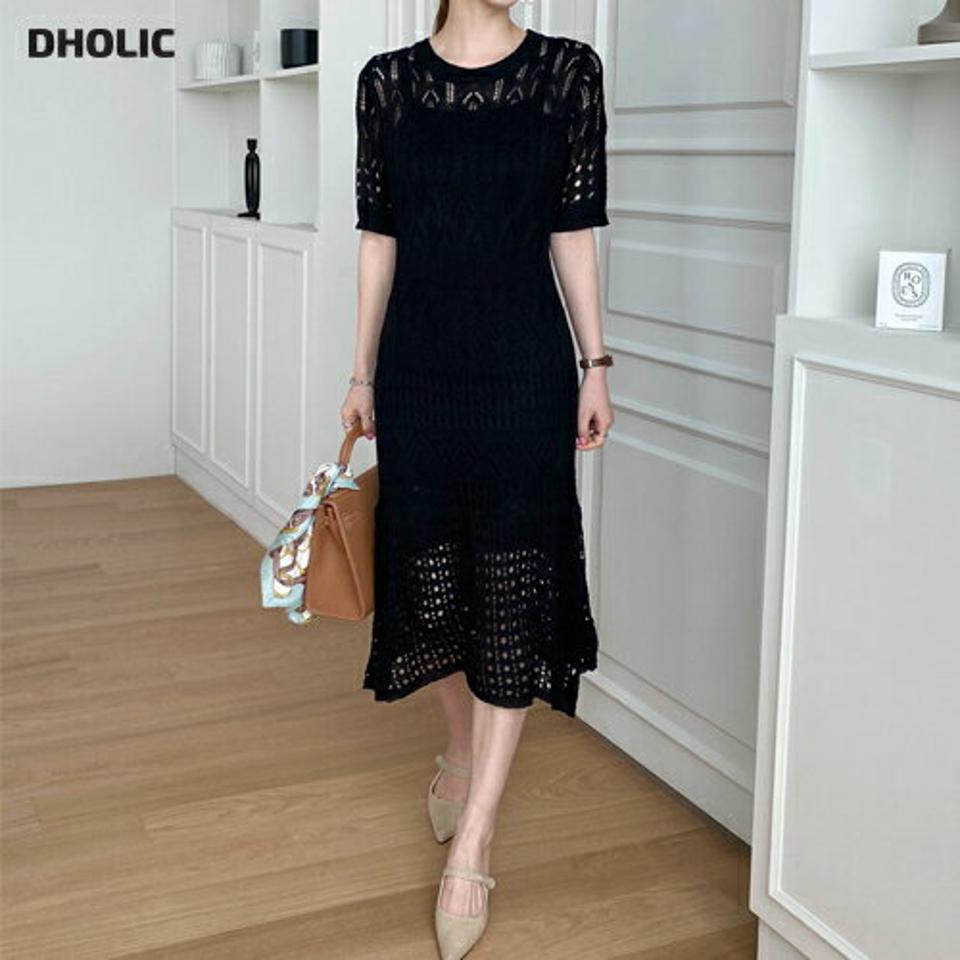 ≪人気商品再入荷≫ニットノースリ&パンチングワンピースSET・全3色・b67692 レディース 【ops】ワンピ−ス ロングワンピース 半袖 ハーフスリーブ ニット クロシェ編み 透け感 シアー パンチング スリーブレス ノースリーブ 春 夏 韓国ファッション ハイホリHIHOLLI