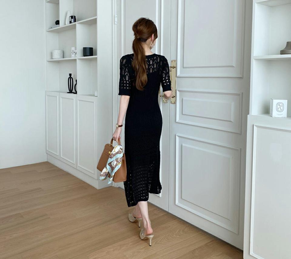 ≪人気商品再入荷≫ニットノースリ&パンチングワンピースSET・全3色・b67692 レディース 【ops】ワンピ−ス ロングワンピース 半袖 ハーフスリーブ ニット クロシェ編み 透け感 シアー パンチング スリーブレス ノースリーブ 春 夏 韓国ファッション ハイホリHIHOLLI