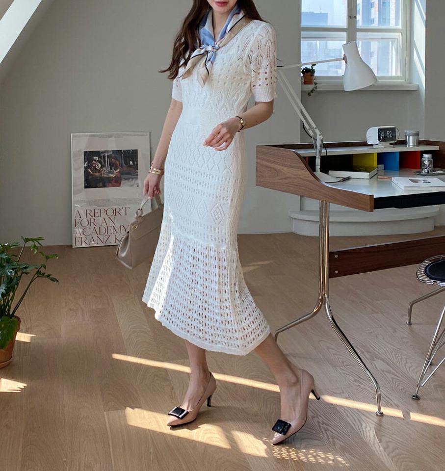 ≪人気商品再入荷≫ニットノースリ&パンチングワンピースSET・全3色・b67692 レディース 【ops】ワンピ−ス ロングワンピース 半袖 ハーフスリーブ ニット クロシェ編み 透け感 シアー パンチング スリーブレス ノースリーブ 春 夏 韓国ファッション ハイホリHIHOLLI