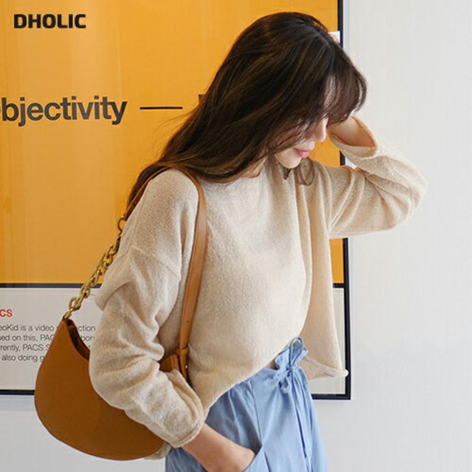 ロールクロップドニット・全5色・t65146 レディース 【tops】【韓国 ファッション トップス ニット 長袖 スリム カジュアル ラウンドネック クロップド丈 細身 フェミニン ベーシック 無地 春 夏】