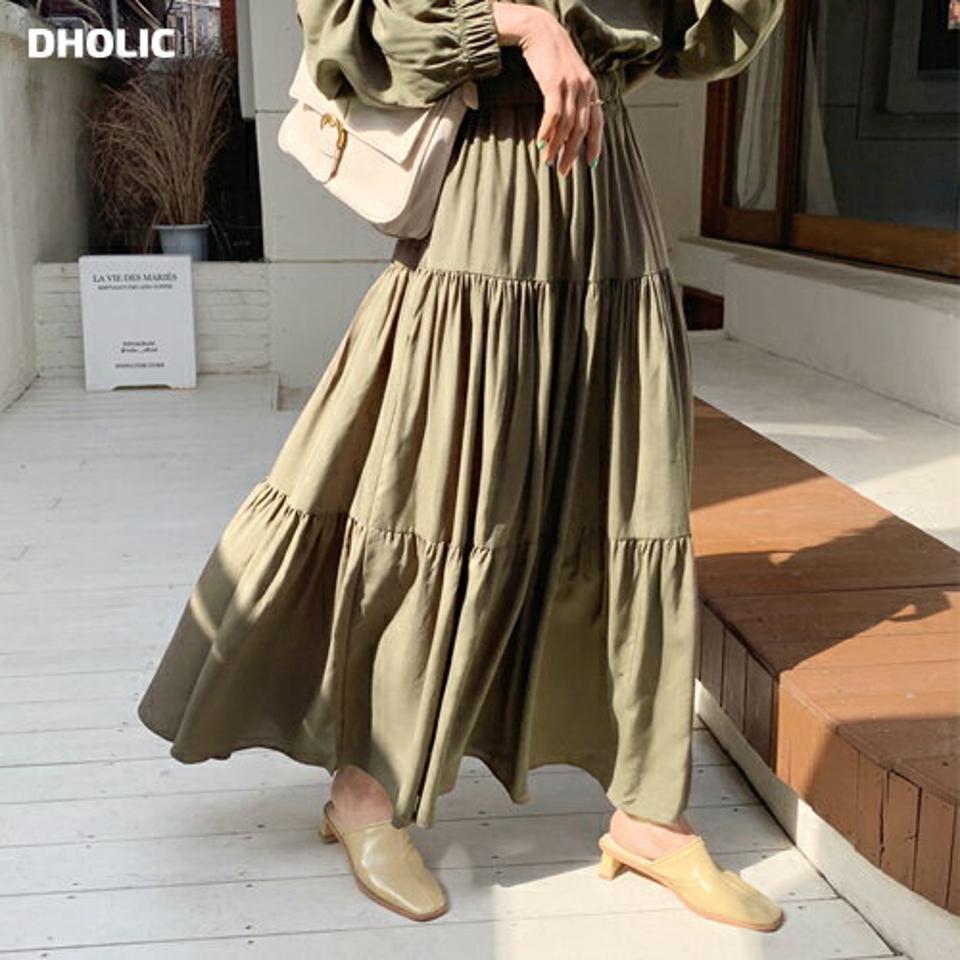 ティアードスカート・全3色・t65137 レディース 【sk】【韓国 ファッション ボトムス スカート ロング ロングスカート ティアード ボリューミ ウエストゴム 体型カバー カジュアル デイリー 上品 春 夏】