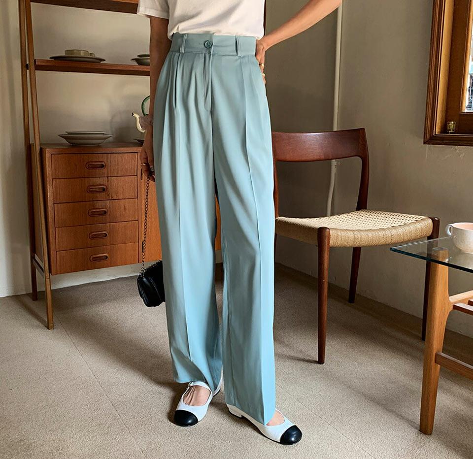 タックワイドスラックス・全3色・t65154 レディース 【pt】【韓国 ファッション ボトムス ロング ロングパンツ スラックス ハイウエスト スリム ワイドパンツ 美脚 体型カーバー 10分丈 十分丈 カジュアル デイリー 春 夏】