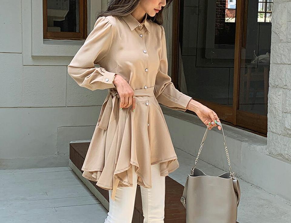 ストラップ付フレアミニワンピース・全3色・t65129 レディース 【ops】【韓国 ファッション ワンピース ミニ ミニワンピース 長袖 シャツワンピース アンバランス フレア セット ストラップ フェミニン 体型カバー 春 夏】