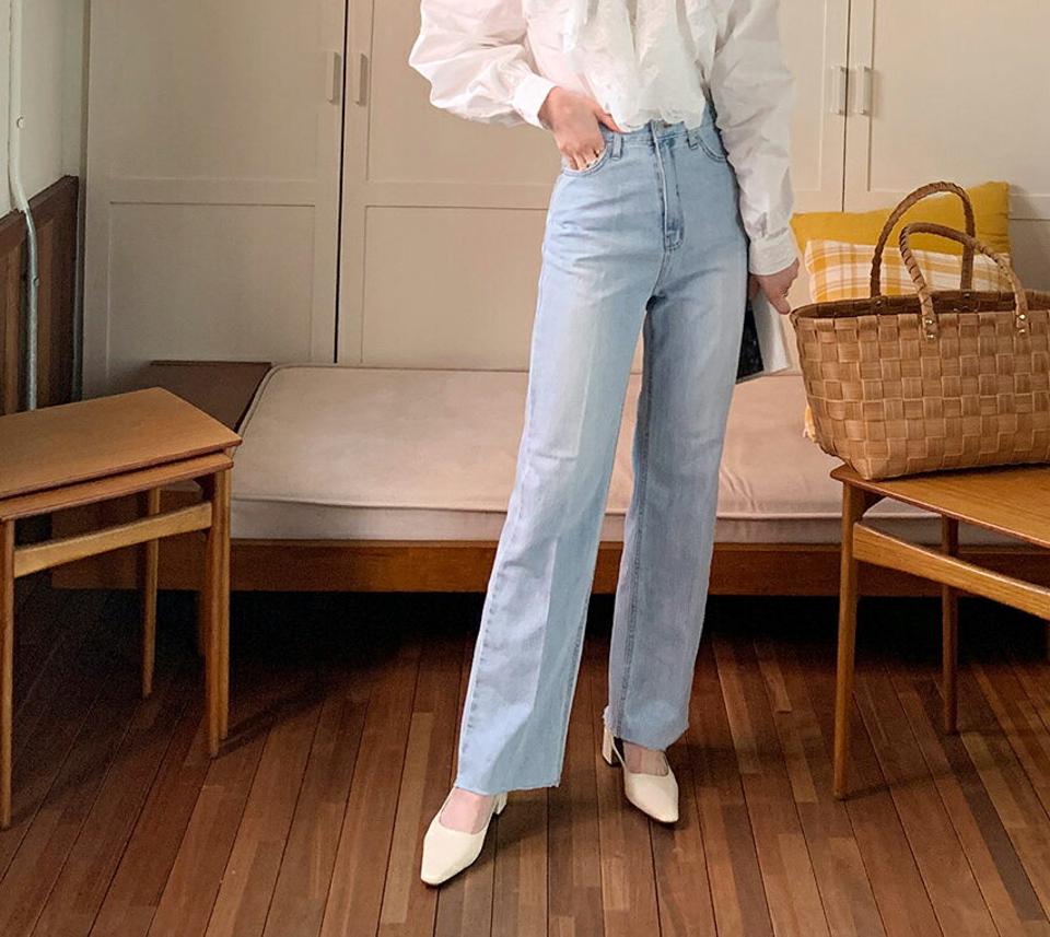 ストーレートデニムパンツ・全1色・t65153 レディース 【pt】【韓国 ファッション ボトムス ロング ロングパンツ デニム デニムパンツ カットオフ ストレート ワイドパンツ 美脚 体型カーバー 10分丈 十分丈 カジュアル デイリー 春 夏】