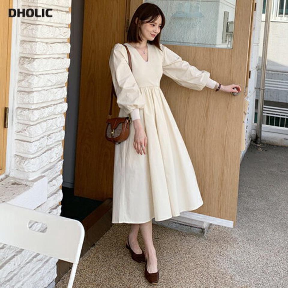 【10%OFF】カシュクールニットコントラストワンピース・全2色・e61812 レディース 【ops】 韓国ファッション ワンピース ロングワンピース 長袖 Vネック カシュクール フレア 体型カバー ニット 異素材 スリム カジュアル 春 夏【opsセール】