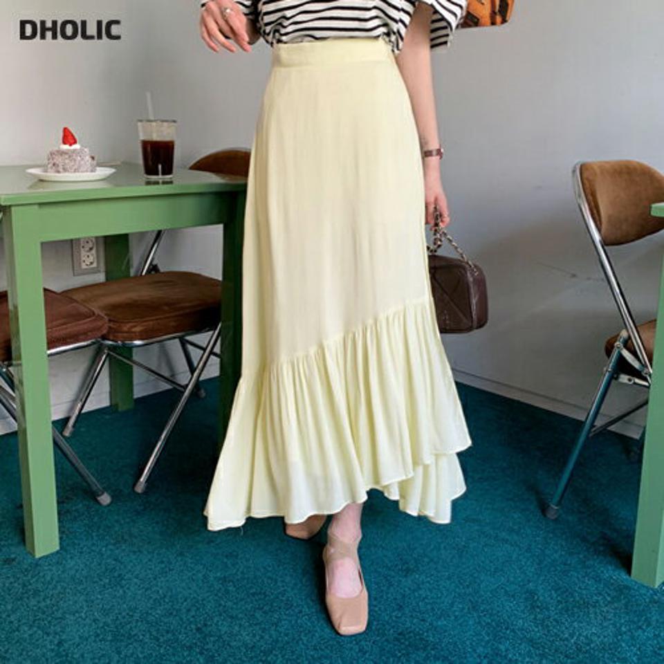 ラップフレアヘムスカート・全4色・t61821 レディース 【sk】【韓国 ファッション ボトムス スカート ロング ロングスカート ラップスカート アンバランス フレア リンクル 体型カバー カジュアル デイリー 上品 春 夏】