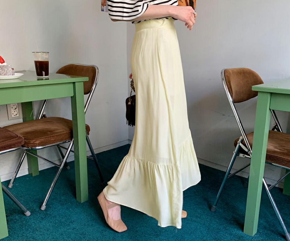 ラップフレアヘムスカート・全4色・t61821 レディース 【sk】【韓国 ファッション ボトムス スカート ロング ロングスカート ラップスカート アンバランス フレア リンクル 体型カバー カジュアル デイリー 上品 春 夏】