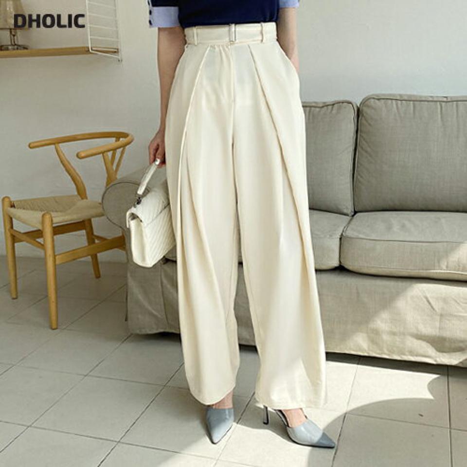 ベルト付ワイドスラックスパンツ・全3色・t67611 レディース 【pt】【スラックス パンツ ズボン ロングパンツ ワイドスラックス ワイド ベルト 単色 無地 シンプル 大人 オフィスカジュアル 春 秋 韓国 ファッション】【ハイホリHIHOLLI】