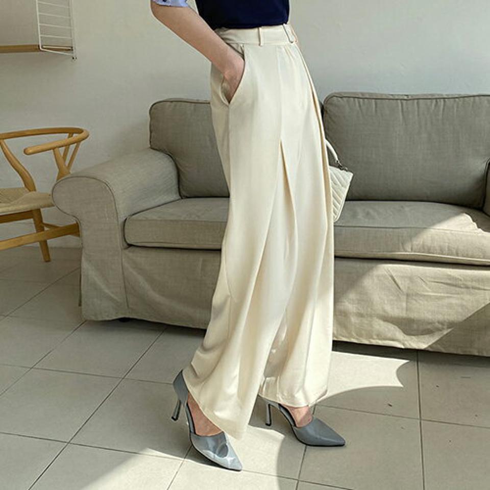ベルト付ワイドスラックスパンツ・全3色・t67611 レディース 【pt】【スラックス パンツ ズボン ロングパンツ ワイドスラックス ワイド ベルト 単色 無地 シンプル 大人 オフィスカジュアル 春 秋 韓国 ファッション】【ハイホリHIHOLLI】