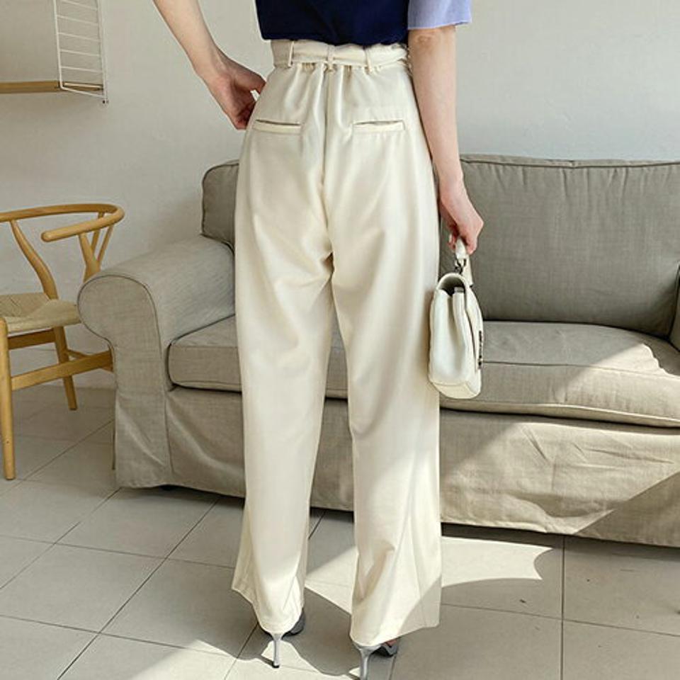 ベルト付ワイドスラックスパンツ・全3色・t67611 レディース 【pt】【スラックス パンツ ズボン ロングパンツ ワイドスラックス ワイド ベルト 単色 無地 シンプル 大人 オフィスカジュアル 春 秋 韓国 ファッション】【ハイホリHIHOLLI】