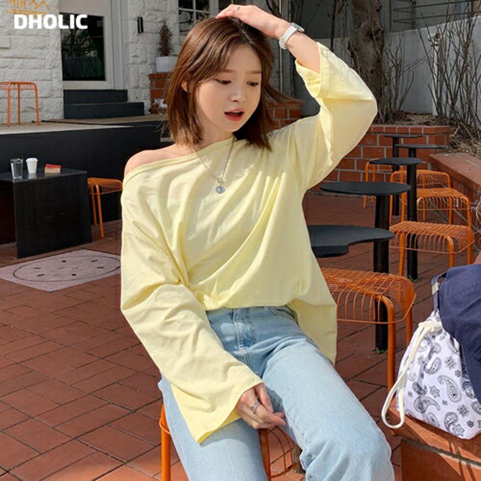 ルーズオフショルTシャツ・全7色・t61802 レディース 【tops】【韓国 ファッション トップス Tシャツ 長袖 スリム フィット フェミニン ルーズ ゆったり オフショル カジュアル 体型カーバー デイリー 春 夏】