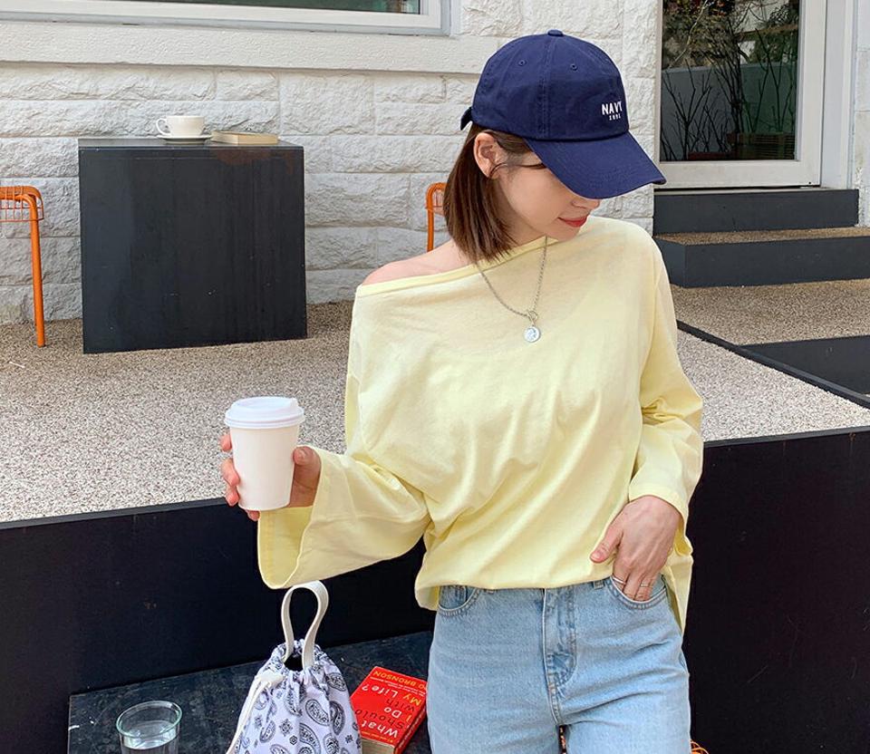 ルーズオフショルTシャツ・全7色・t61802 レディース 【tops】【韓国 ファッション トップス Tシャツ 長袖 スリム フィット フェミニン ルーズ ゆったり オフショル カジュアル 体型カーバー デイリー 春 夏】