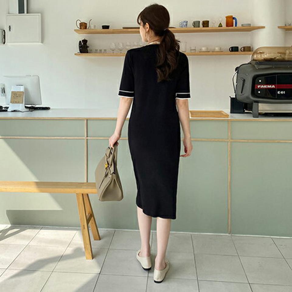 配色ニットカーデ&ワンピースSET・全2色・b67632 レディース 【ops】【セット set カーディガン ニット ワンピース ロングワンピース 配色 半袖 ハーフスリーブ 長袖 大人 春 秋 韓国 ファッション】【ハイホリHIHOLLI】