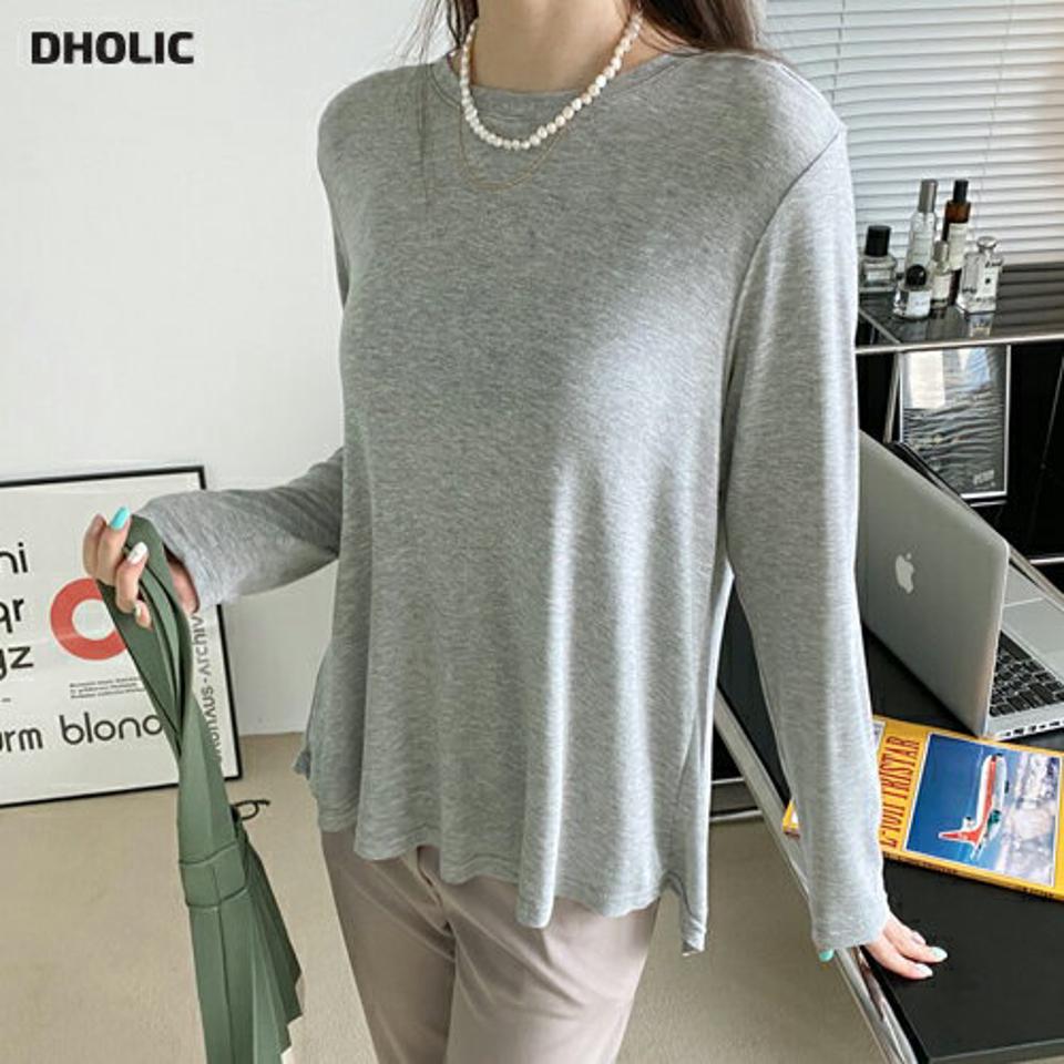 ルーズスリットTシャツ・全4色・t67626 レディース 【tops】【トップス Tシャツ 長袖 ロンT スリット ルーズ 単色 無地 シンプル 大人 カジュアル ラフ 春 秋 韓国 ファッション】【ハイホリHIHOLLI】