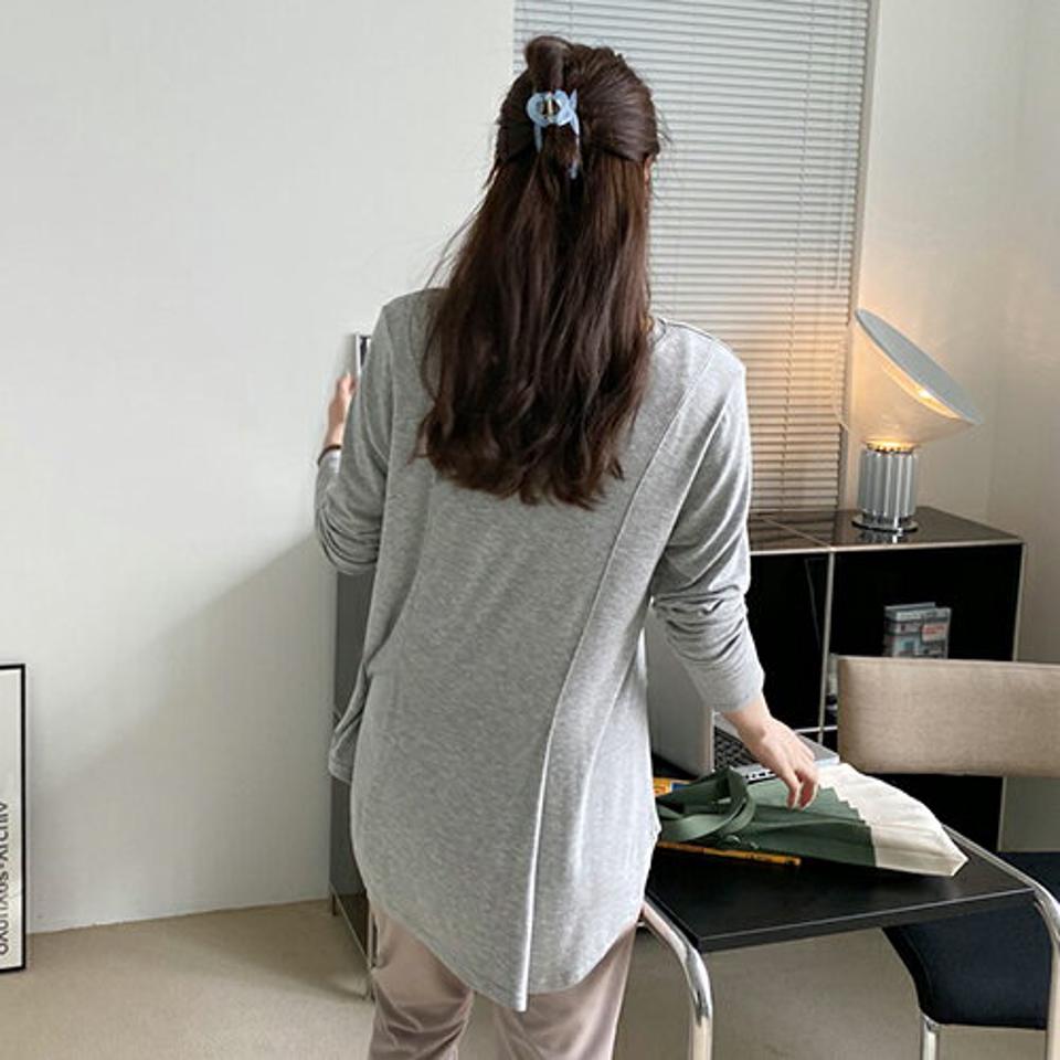 ルーズスリットTシャツ・全4色・t67626 レディース 【tops】【トップス Tシャツ 長袖 ロンT スリット ルーズ 単色 無地 シンプル 大人 カジュアル ラフ 春 秋 韓国 ファッション】【ハイホリHIHOLLI】