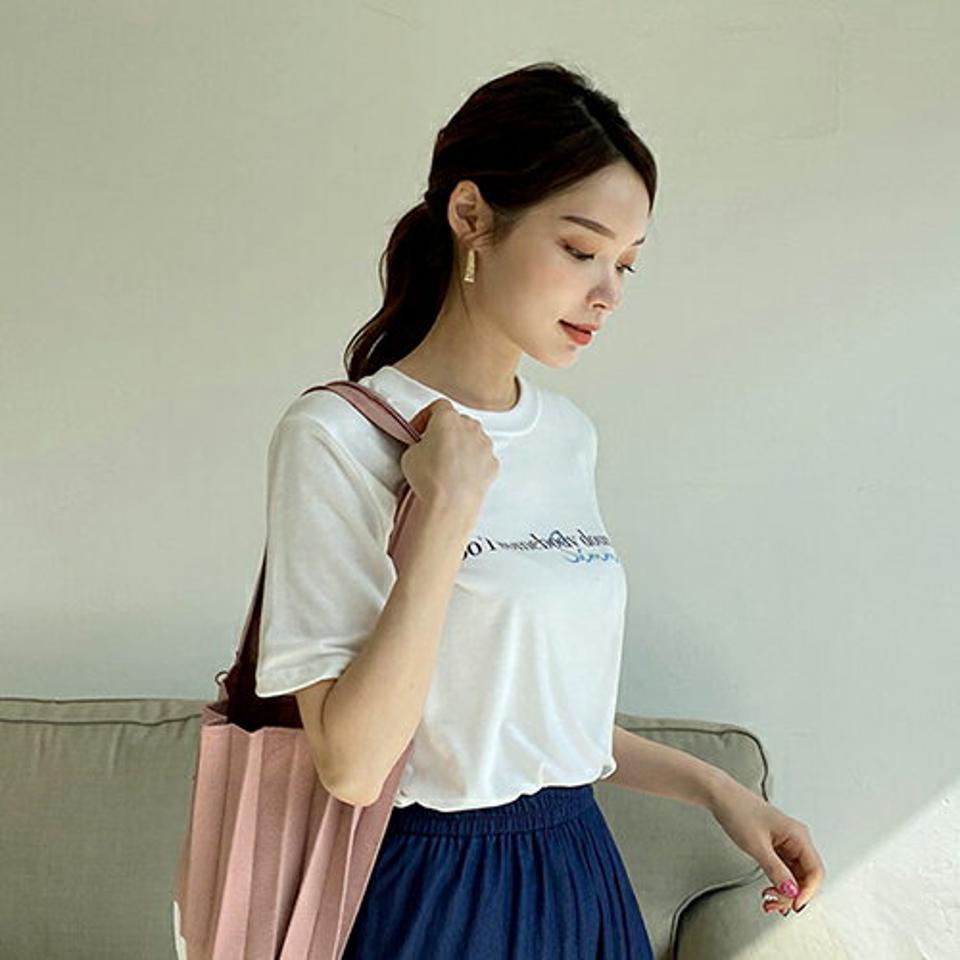 レタリング半袖Tシャツ・全4色・b67625 レディース 【tops】【トップス Tシャツ 半袖 ハーフスリーブ レタリング ロゴ ロゴトップス ラフ カジュアル 春 夏 秋 韓国 ファッション】【ハイホリHIHOLLI】