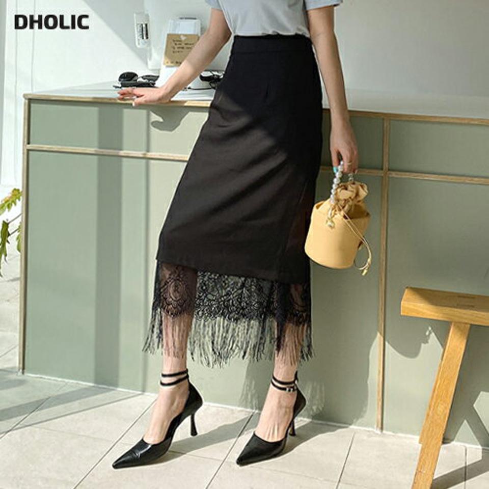 フリンジレースヘムスカート・全2色・t67648 レディース 【sk】【スカート ロング ロングスカート 透け感 シアー シースルー フリンジ レース フェミニン かわいい 可愛い 大人 春 秋 韓国 ファッション】【ハイホリHIHOLLI】