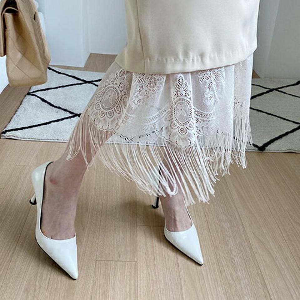 フリンジレースヘムスカート・全2色・t67648 レディース 【sk】【スカート ロング ロングスカート 透け感 シアー シースルー フリンジ レース フェミニン かわいい 可愛い 大人 春 秋 韓国 ファッション】【ハイホリHIHOLLI】