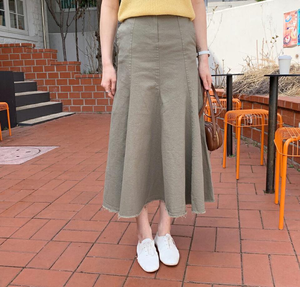 カットオフロングスカート・全3色・t61822 レディース 【sk】 韓国 ファッション ボトムス スカート ロング ロングスカート フレア オールシーズン 体型カバー カジュアル デイリー 上品 春 夏