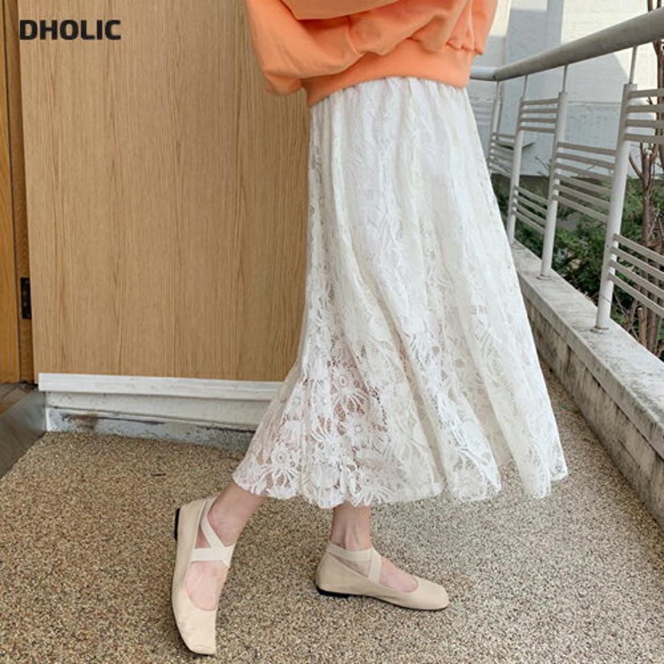 フレアレーススカート・全3色・b61820 レディース 【sk】【韓国 ファッション ボトムス スカート ロング ロングスカート 花柄 フラワー フローラル パターン オールレース フレア 体型カバー カジュアル デイリー 上品 春 夏】