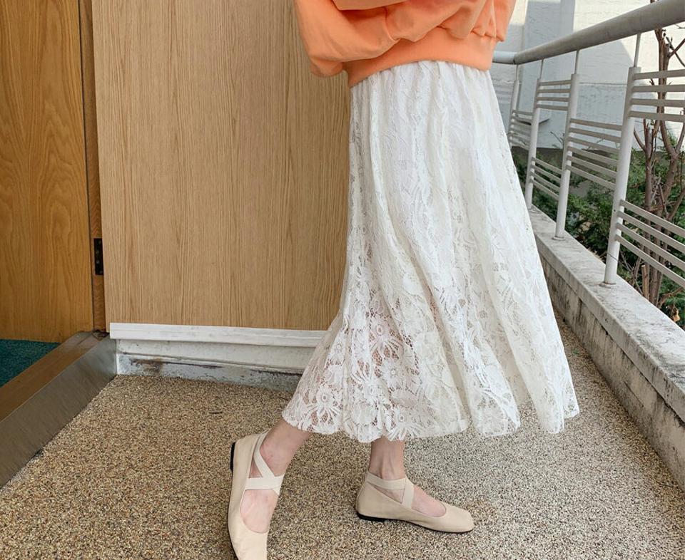 フレアレーススカート・全3色・b61820 レディース 【sk】【韓国 ファッション ボトムス スカート ロング ロングスカート 花柄 フラワー フローラル パターン オールレース フレア 体型カバー カジュアル デイリー 上品 春 夏】