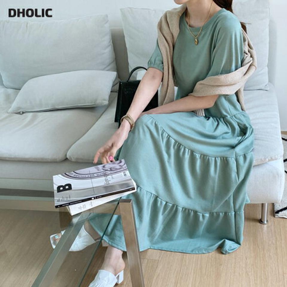 ティアードロングワンピース・全3色・b67645 レディース 【ops】【ワンピース ロング ロングワンピース 半袖 ハーフスリーブ ティアード 可愛い かわいい 単色 無地 シンプル 春 秋 韓国 ファッション】【ハイホリHIHOLLI】