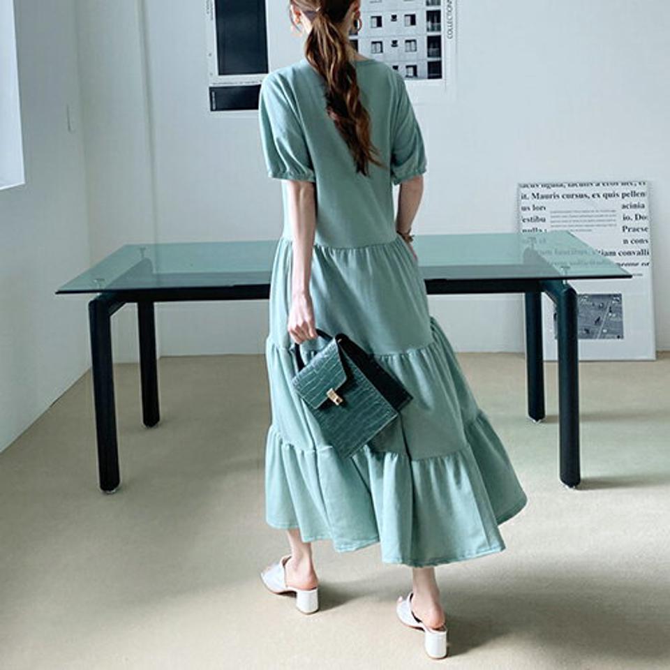 ティアードロングワンピース・全3色・b67645 レディース 【ops】【ワンピース ロング ロングワンピース 半袖 ハーフスリーブ ティアード 可愛い かわいい 単色 無地 シンプル 春 秋 韓国 ファッション】【ハイホリHIHOLLI】