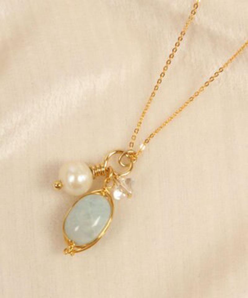 【春のパステルカラー】K14GF アクアマリン×パールネックレス