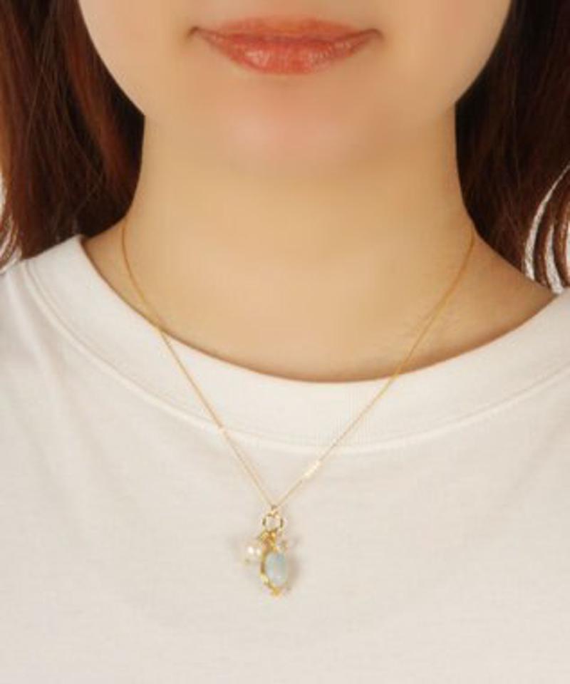 【春のパステルカラー】K14GF アクアマリン×パールネックレス