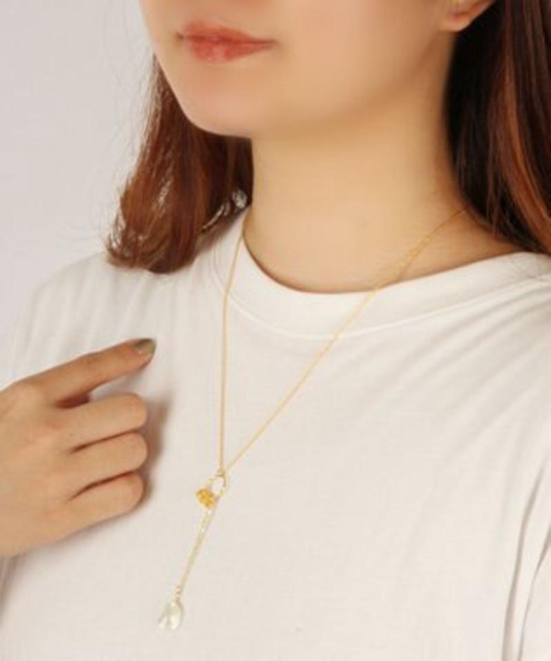 【春のパステルカラー】K14GF シトリンY字シェルネックレス