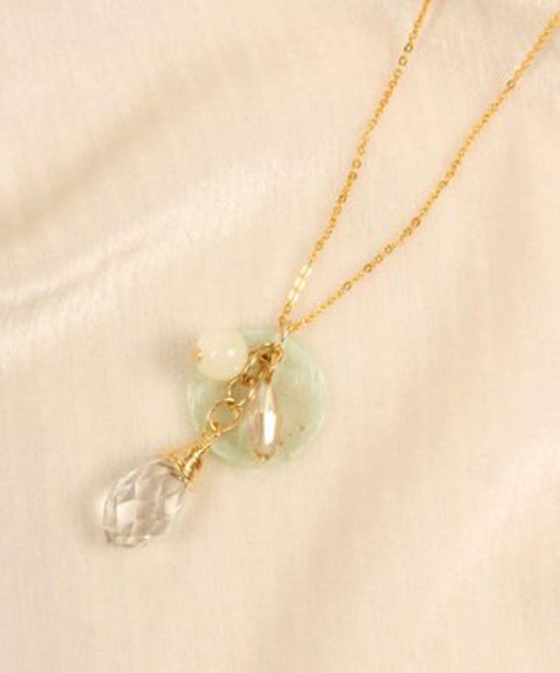 【春のパステルカラー】K14GF クリスタル×グリーンシェルネックレス