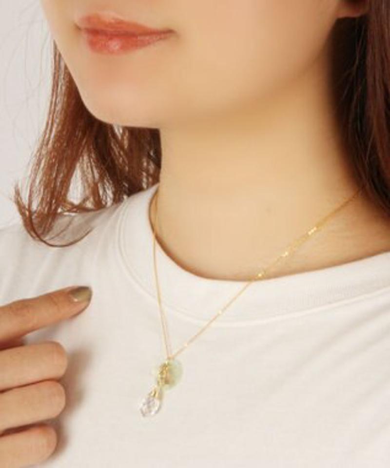 【春のパステルカラー】K14GF クリスタル×グリーンシェルネックレス