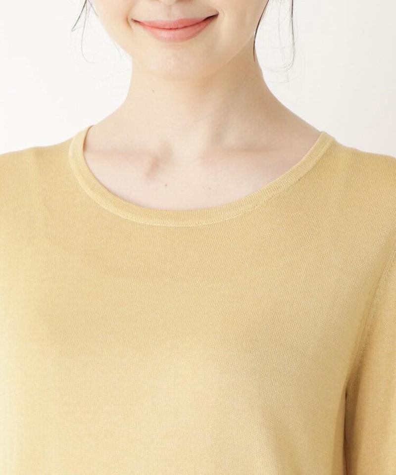「Lサイズ」透かし編み切り替え7分袖ニットプルオーバー