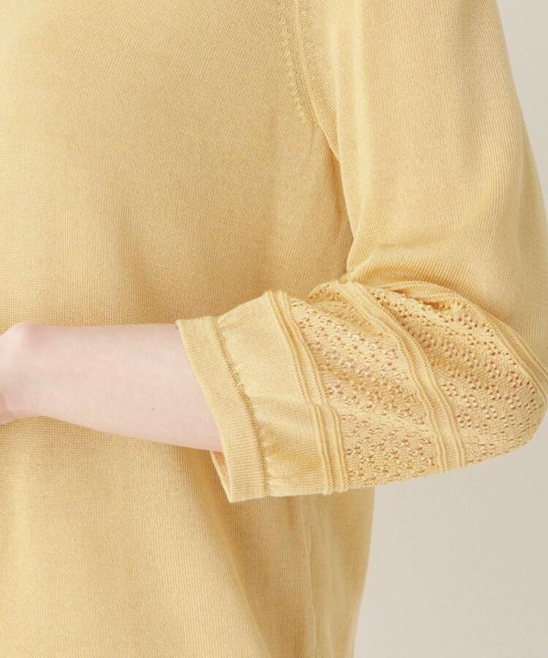 「Lサイズ」透かし編み切り替え7分袖ニットプルオーバー