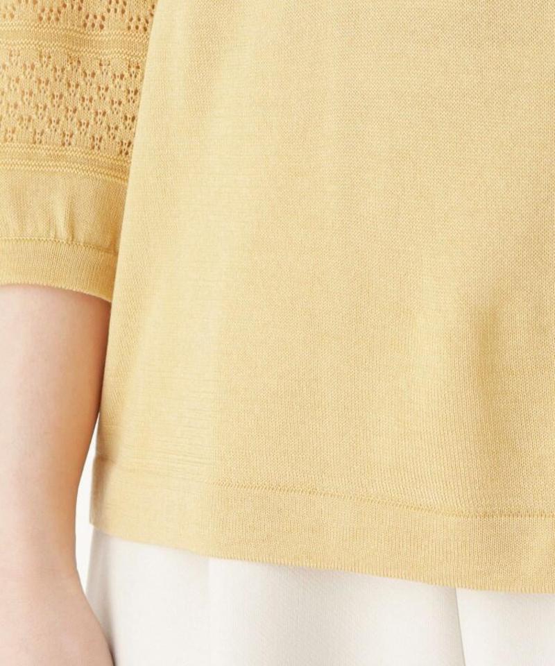 「Lサイズ」透かし編み切り替え7分袖ニットプルオーバー