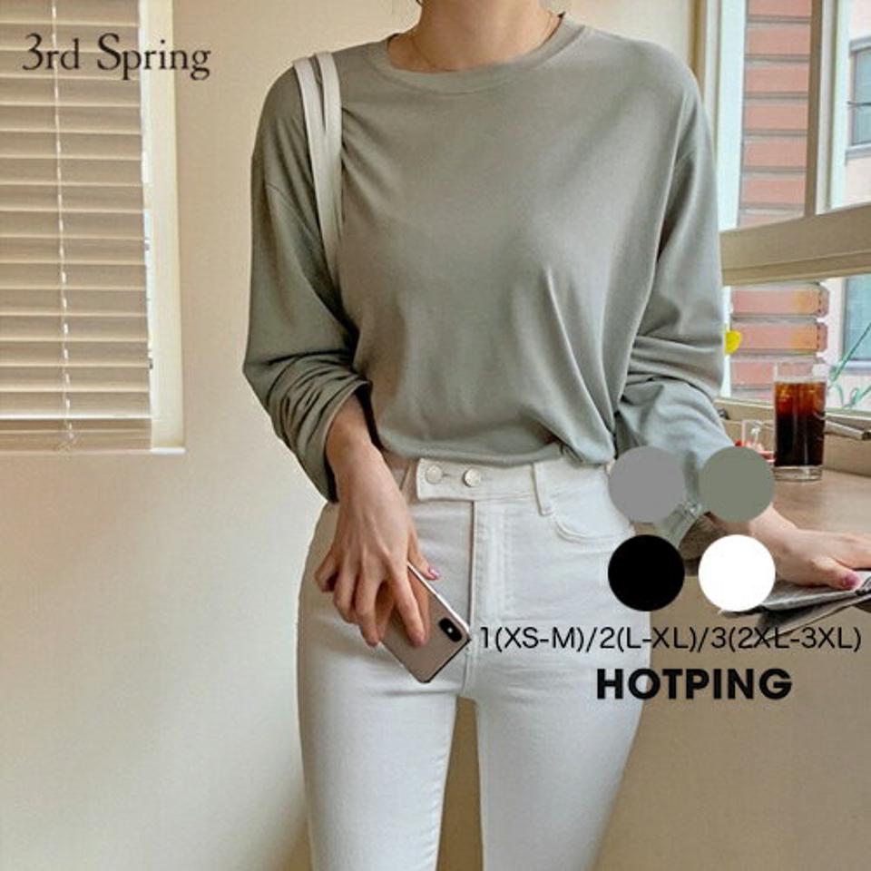 HOTPING(ホッピン)ベーシック無地Tシャツ【4/5up_ka】 トップス tシャツ 長袖 カットソー 無地 ベーシック レーヨン シンプル 【5】