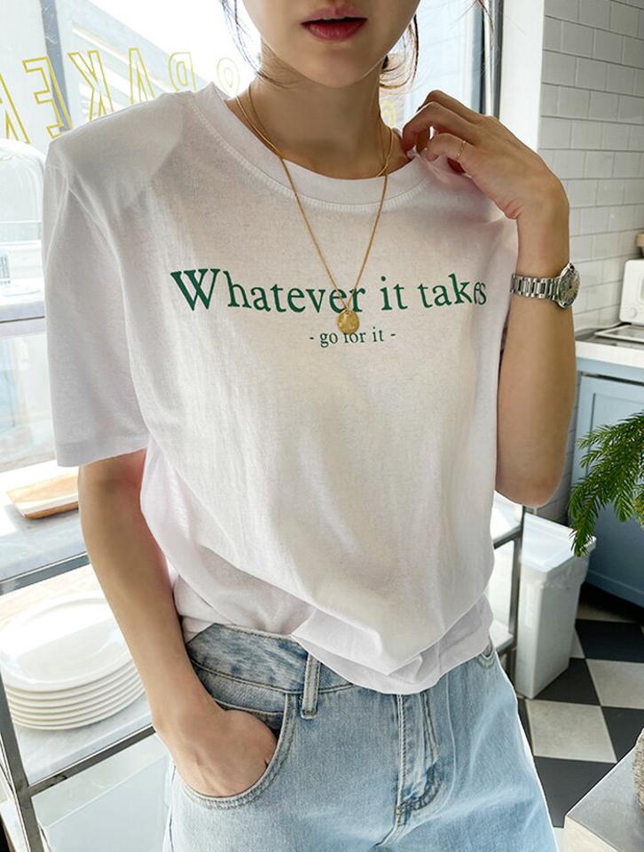 NANING9(ナンニング)グリーンレタリングTシャツ【4/2up_go】韓国 韓国ファッション レディース 春 夏 人気 トレンド 流行 トップス シンプル 重ね着【即納】