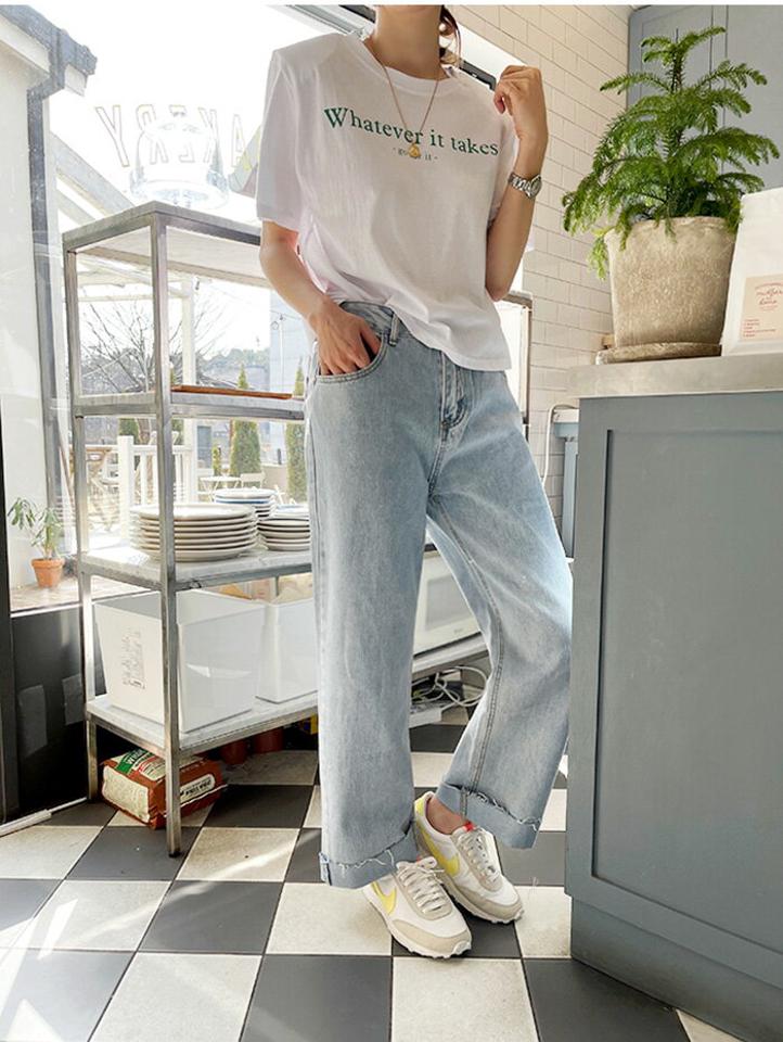 NANING9(ナンニング)グリーンレタリングTシャツ【4/2up_go】韓国 韓国ファッション レディース 春 夏 人気 トレンド 流行 トップス シンプル 重ね着【即納】
