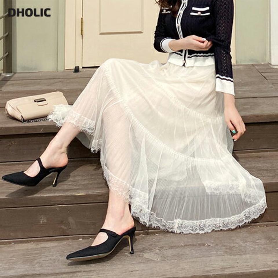 チュールレースヘムスカート・全4色・b67821 レディース 【sk】【スカート ロング ロングスカート レース チュールスカート チュール 透け感 シアー シースルー フェミニン かわいい 春 夏 秋 韓国 ファッション】【ハイホリHIHOLLI】