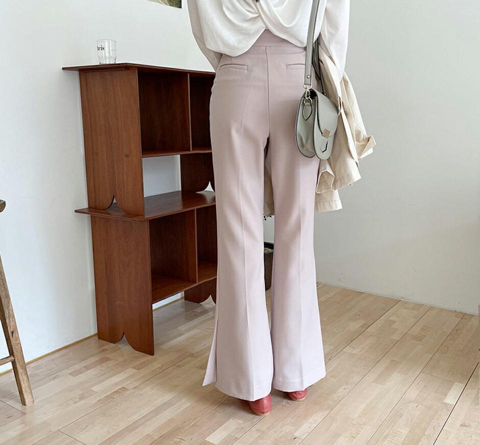 スリットブーツカットスラックス・全2色・t61853 レディース 【pt】【韓国 ファッション ボトムス ロング ロングパンツ スラックス ブーツカット オフィスカジュアル オフィス 足長 美脚 体型カーバー 10分丈 十分丈 カジュアル デイリー 夏 春】